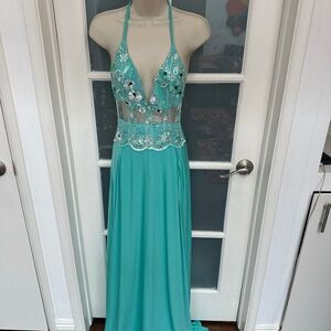 Elegant Teal Halter Dress